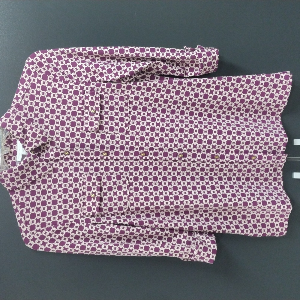 Purple and White Geometric Button-Up Shirt